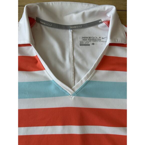 Nike Golf Polo Womens L Orange Striped Retro Tennis Preppy Casual Comfy Sporty - Picture 6 of 13